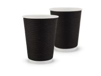 Corrugated colored cup 12oz. Full cup 430 ml (black) F-wave horizontal