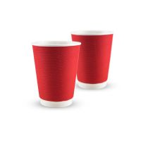 Сorrugated colored cup 10oz. Full cup 340 ml (red) F-wave horizontal